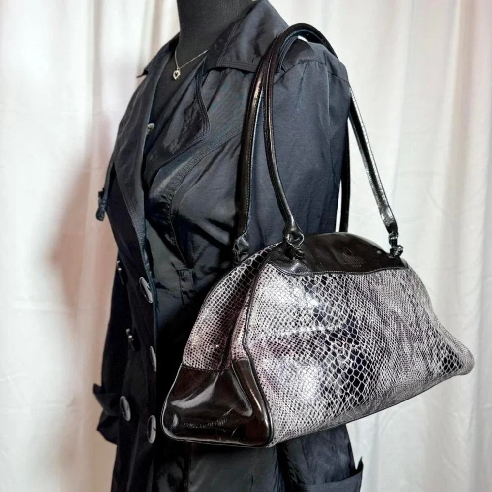 Kesslord Paris Snakeskin Leather Handbag –‎ Black/Grey